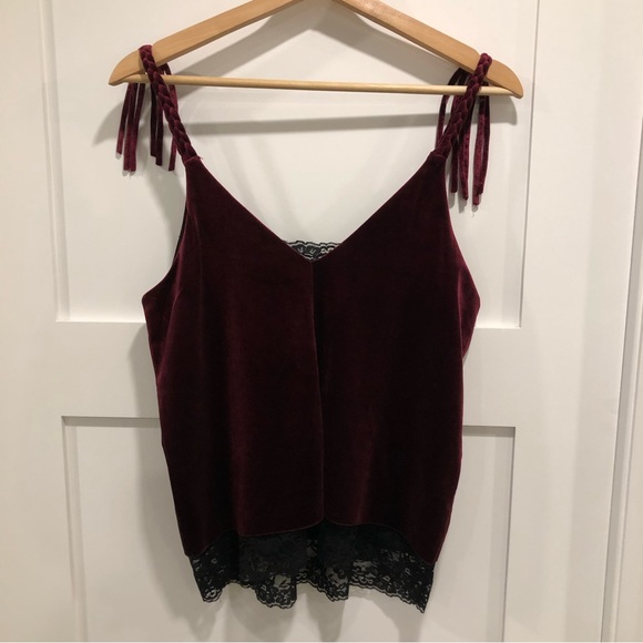 Zara Basic Collection, wine red velour like top with braided straps. XS. - Picture 7 of 9